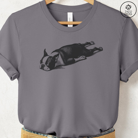 Boston Terrier Sploot T-Shirt Storm Taco-Dog