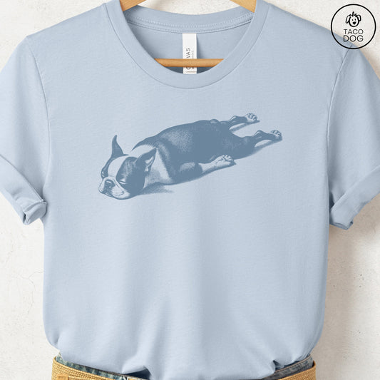Boston Terrier Sploot T-Shirt Light Blue