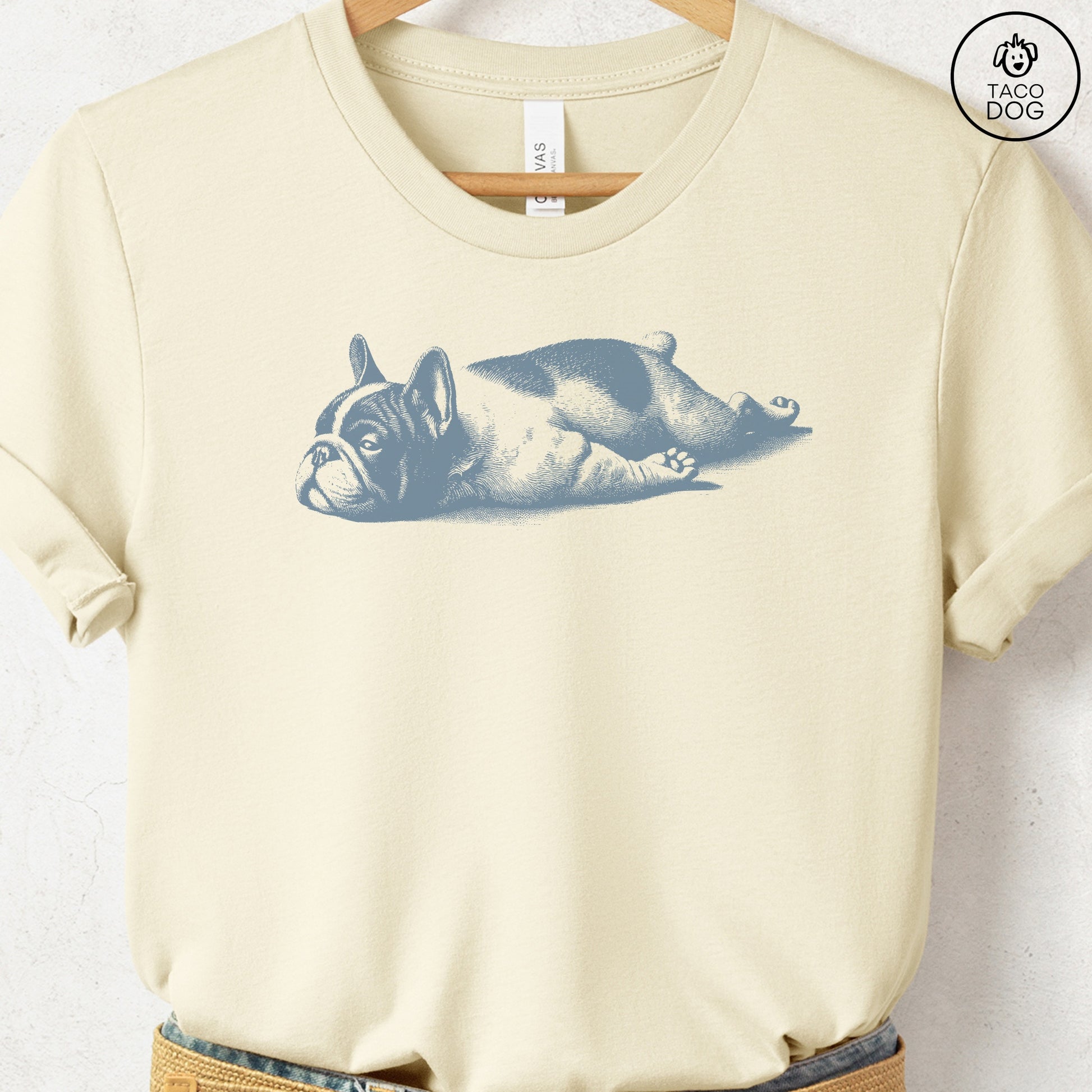 French Bulldog Frenchie Sploot T-Shirt Natural Taco-Dog