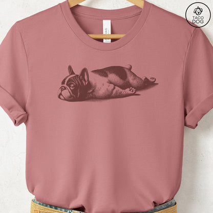 French Bulldog Frenchie Sploot T-Shirt Heather Mauve Taco-Dog