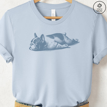 French Bulldog Frenchie Sploot T-Shirt Light Blue Taco-Dog