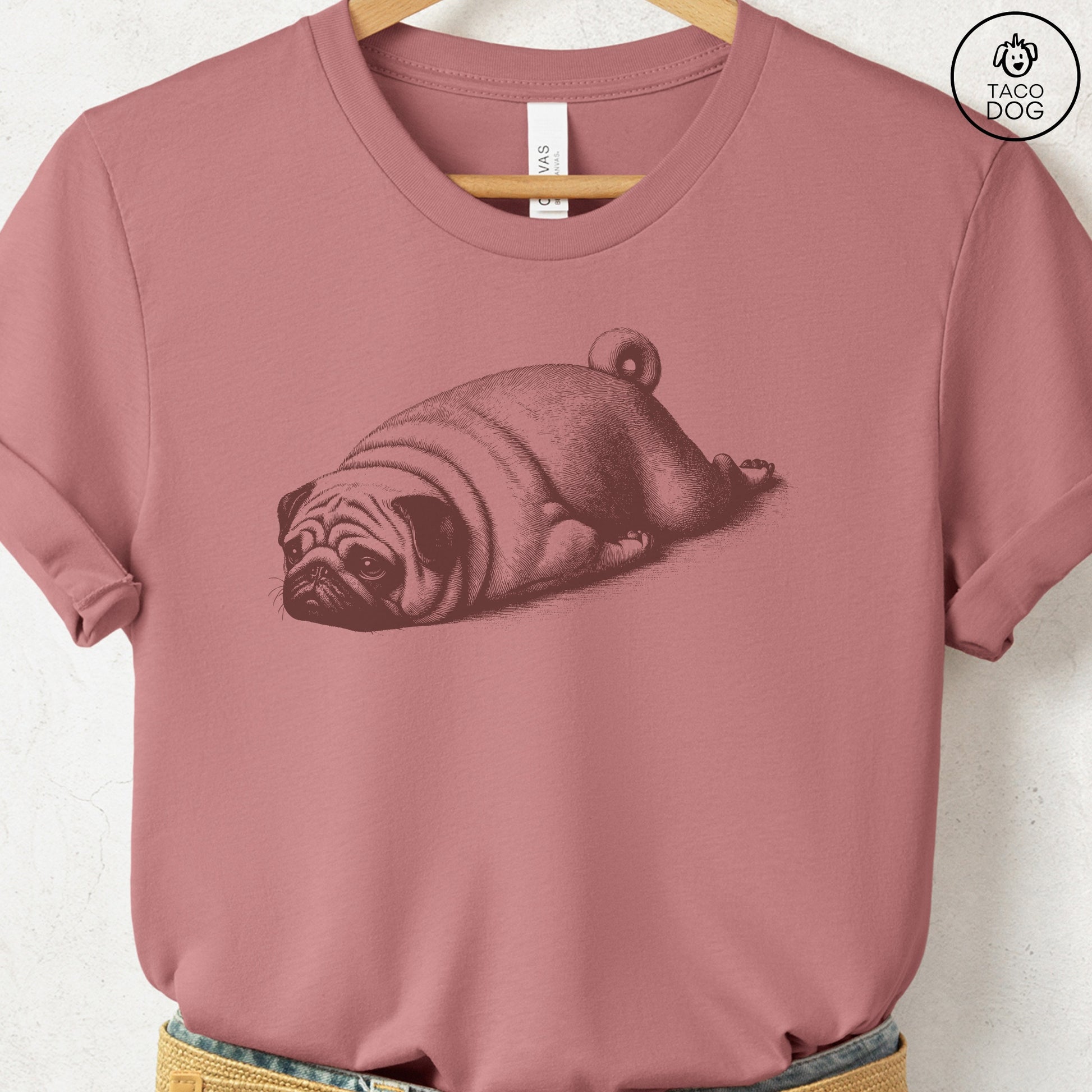 Pug Sploot T-Shirt Heather Mauve