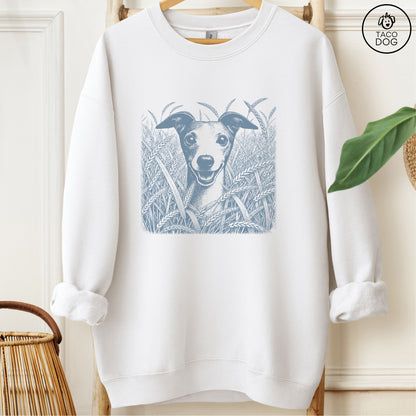 Italian Greyhound Whippet Iggy in the Grass Sweatshirt White Taco-Dog