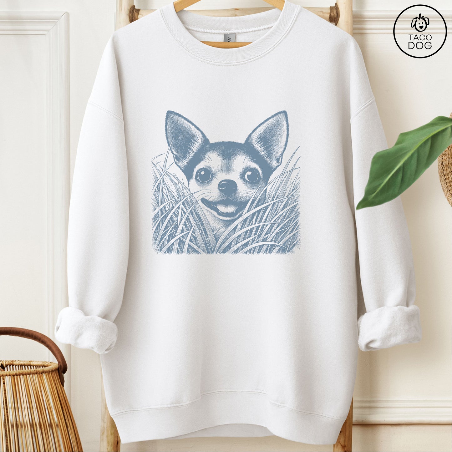 Chihuahua in the Grass Sweatshirt White Taco-Dog