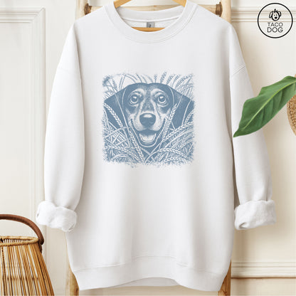 Dachshund Weenie in the Grass Sweatshirt White Taco-Dog