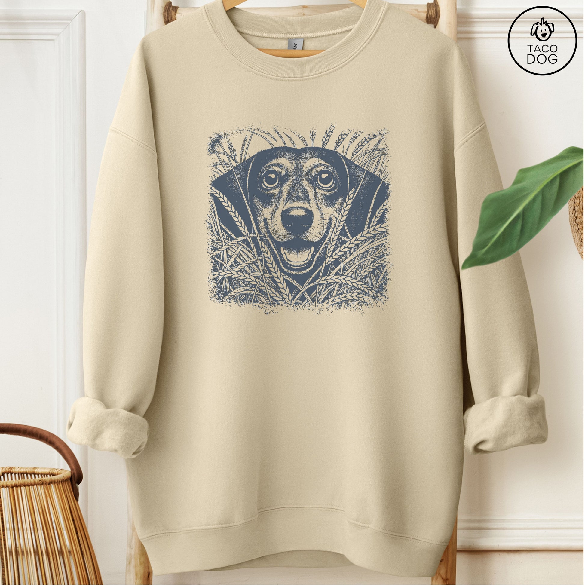 Dachshund Weenie in the Grass Sweatshirt Sand Taco-Dog