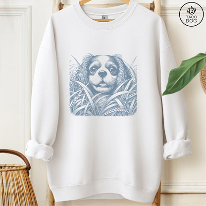 Cavalier King Charles Spaniel in the Grass Sweatshirt White Taco-Dog