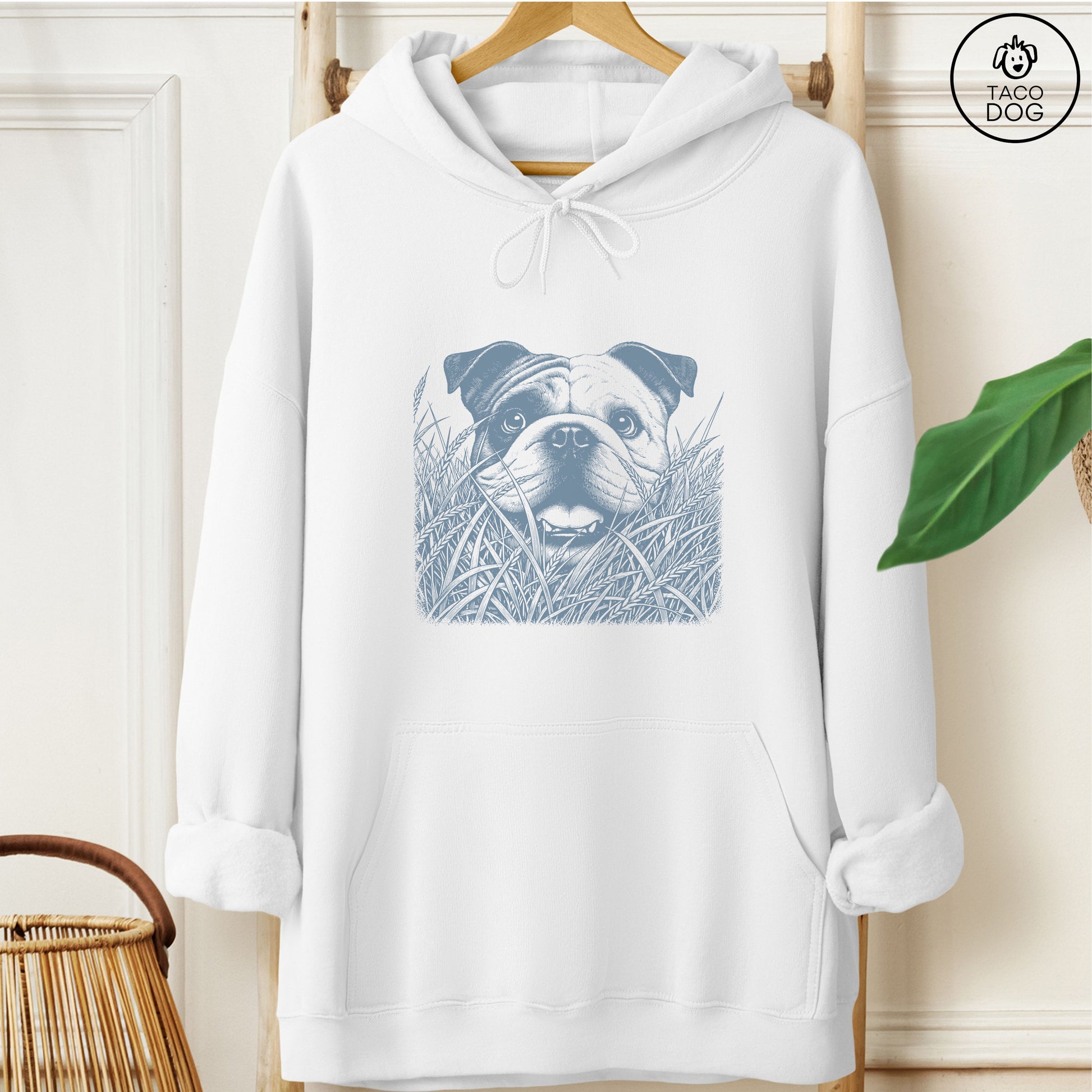 English Bulldog in the Grass Hoodie White Taco-Dog