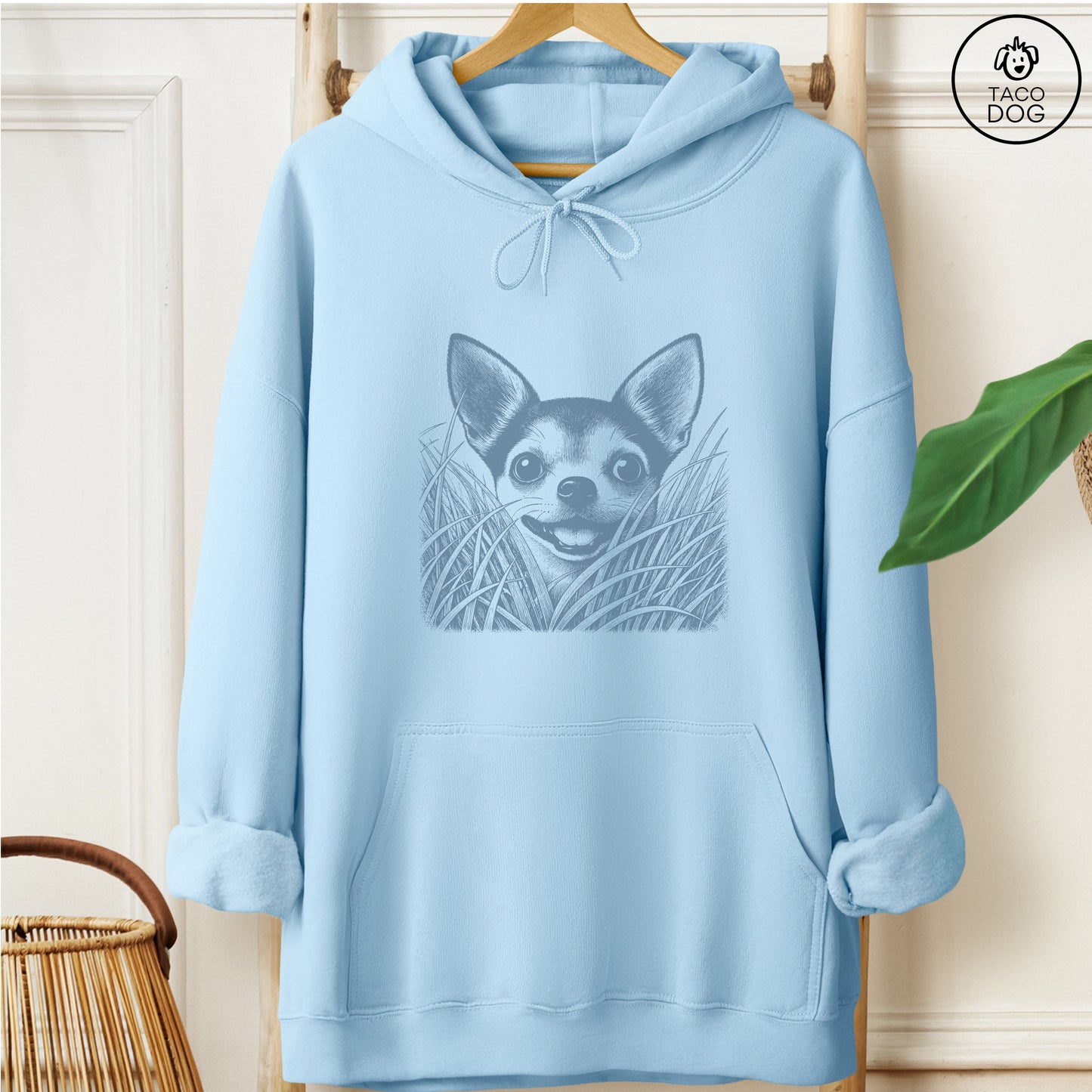 Chihuahua in the Grass Hoodie Light Blue Taco-Dog