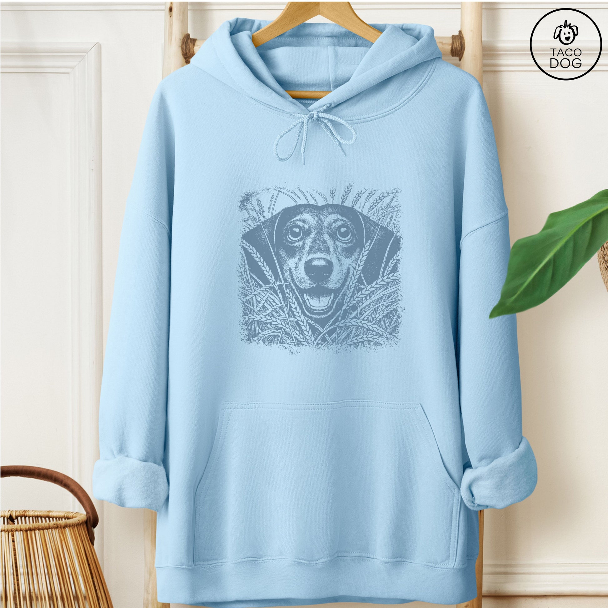 Dachshund Weenie in the Grass Hoodie Light Blue Taco-Dog