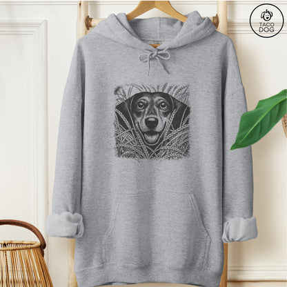 Dachshund Weenie in the Grass Hoodie Graphite Heather Taco-Dog