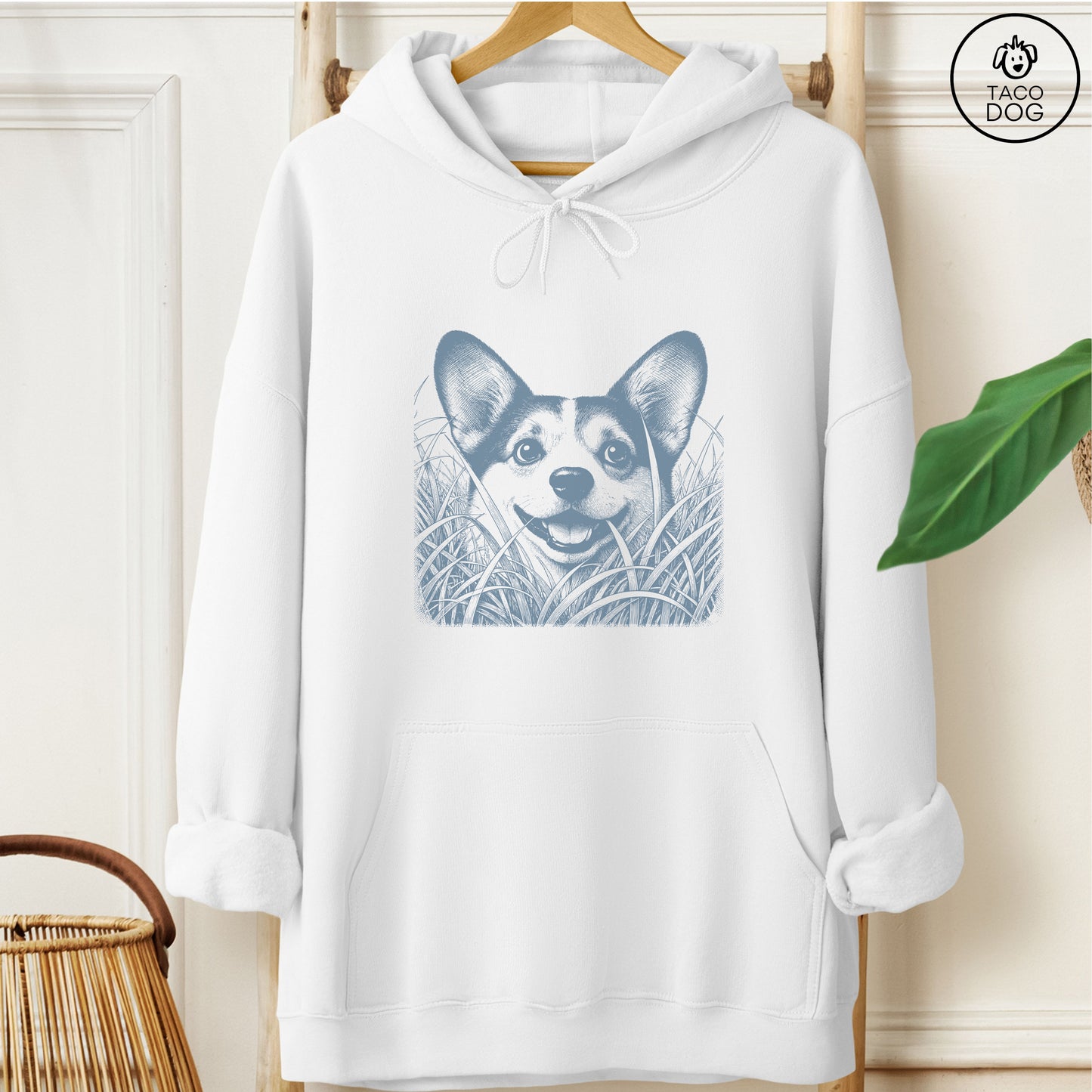 Corgi in the Grass Hoodie White Taco-Dog