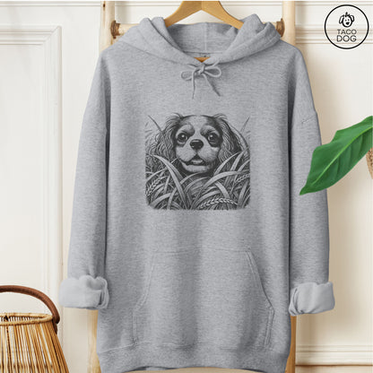 Cavalier King Charles Spaniel in the Grass Hoodie Graphite Heather Taco-Dog
