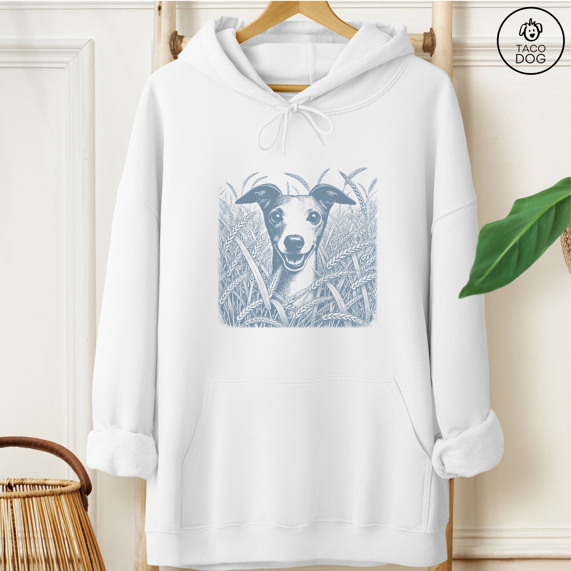 Italian Greyhound Whippet Iggy in the Grass Hoodie White Taco-Dog