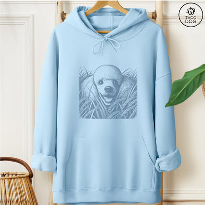 Poodle in the Grass Hoodie Light Blue Taco-Dog