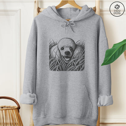 Poodle in the Grass Hoodie Graphite Heather Taco-Dog