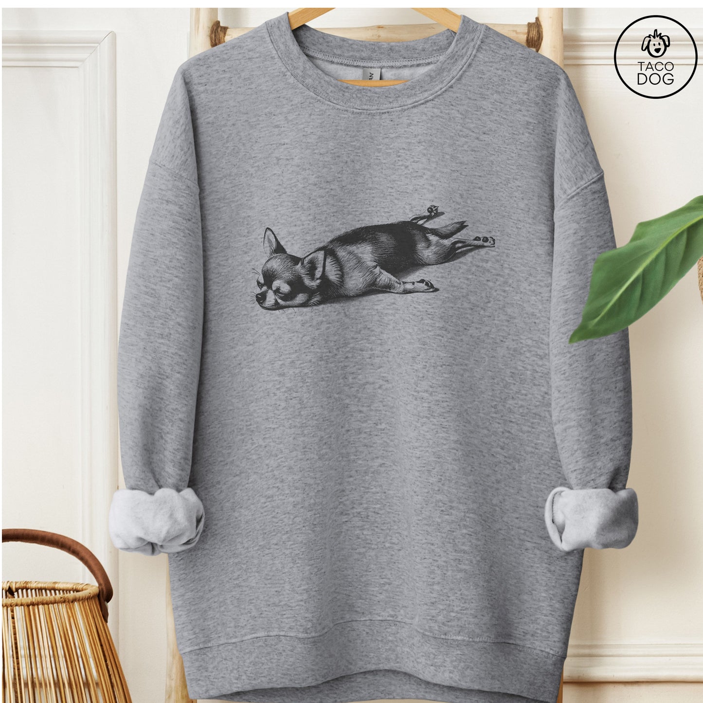 Chihuahua Sploot Sweatshirt Graphite Heather Taco-Dog