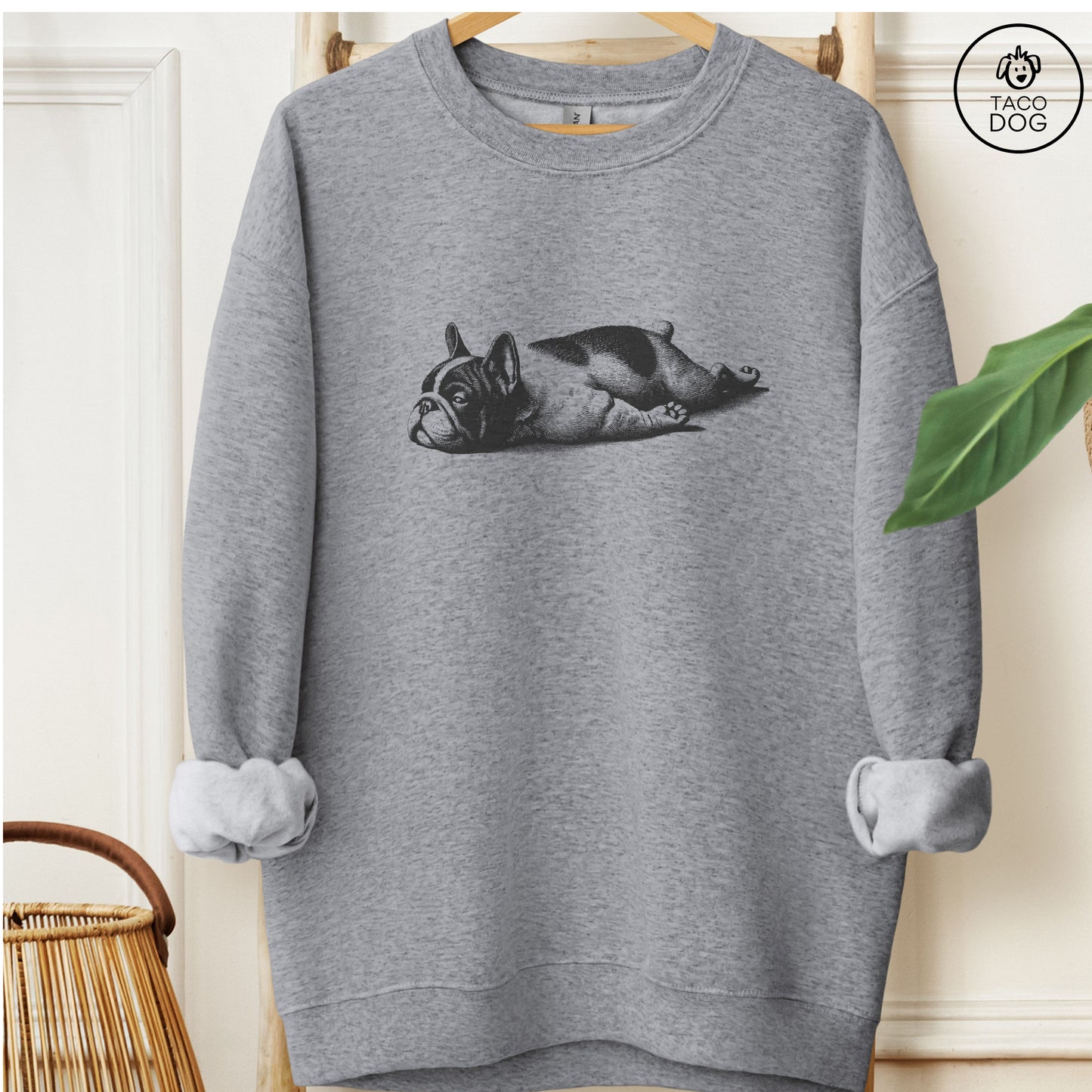 French Bulldog Frenchie Sploot Sweatshirt Graphite Heather Taco-Dog