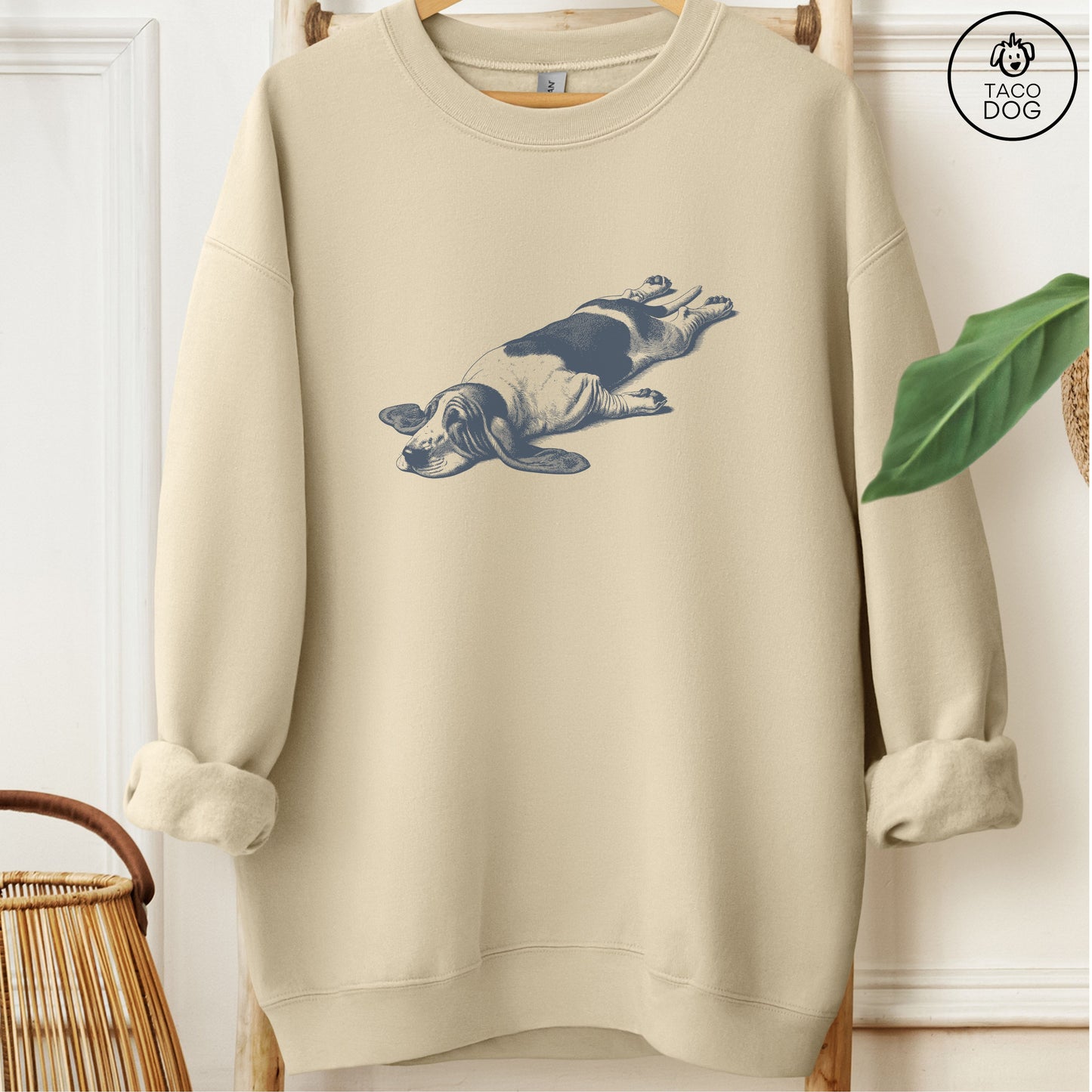 Basset Hound Sploot Sweatshirt Sand