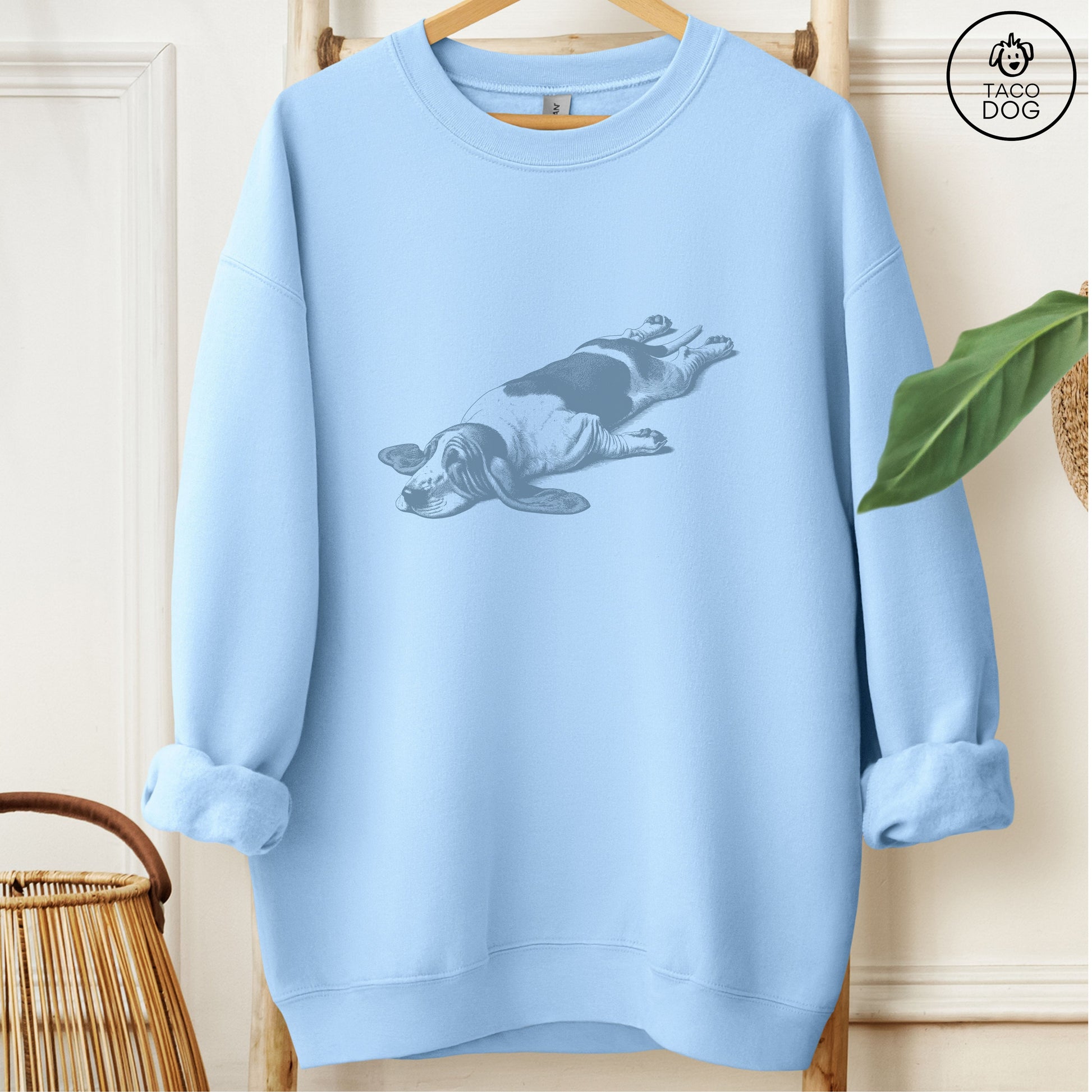Basset Hound Sploot Sweatshirt Light Blue