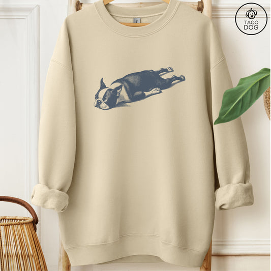 Boston Terrier Sploot Sweatshirt Sand Taco-Dog