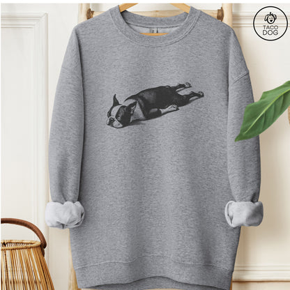 Boston Terrier Sploot Sweatshirt Graphite Heather Taco-Dog