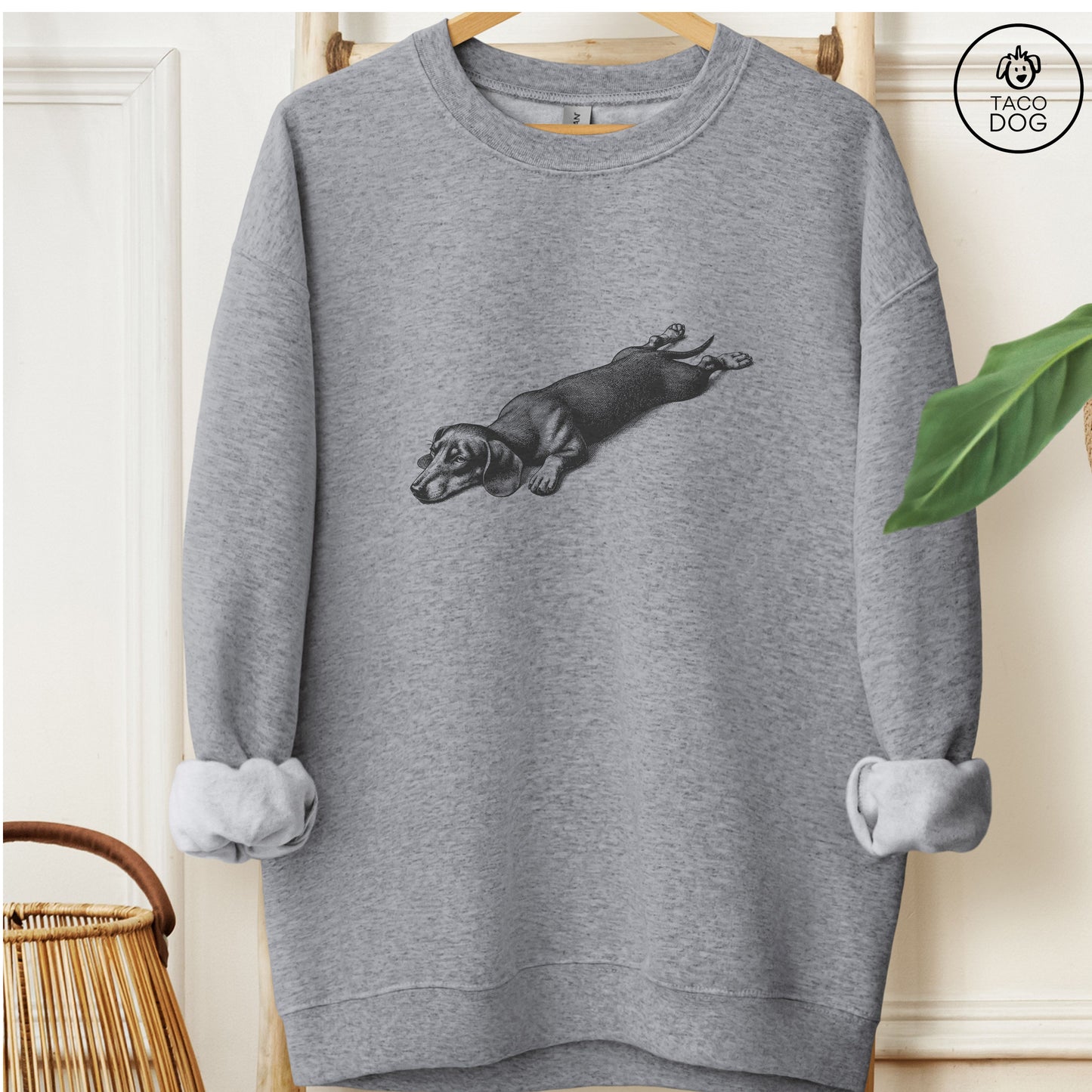 Dachshund Weenie Sploot Sweatshirt Graphite Heather Taco-Dog