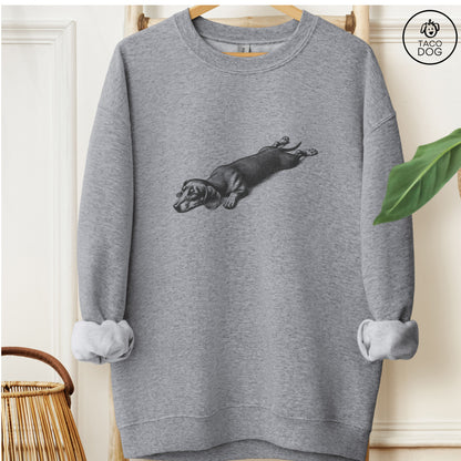 Dachshund Weenie Sploot Sweatshirt Graphite Heather Taco-Dog