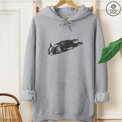 Boston Terrier Sploot Hoodie Graphite Heather Taco-Dog