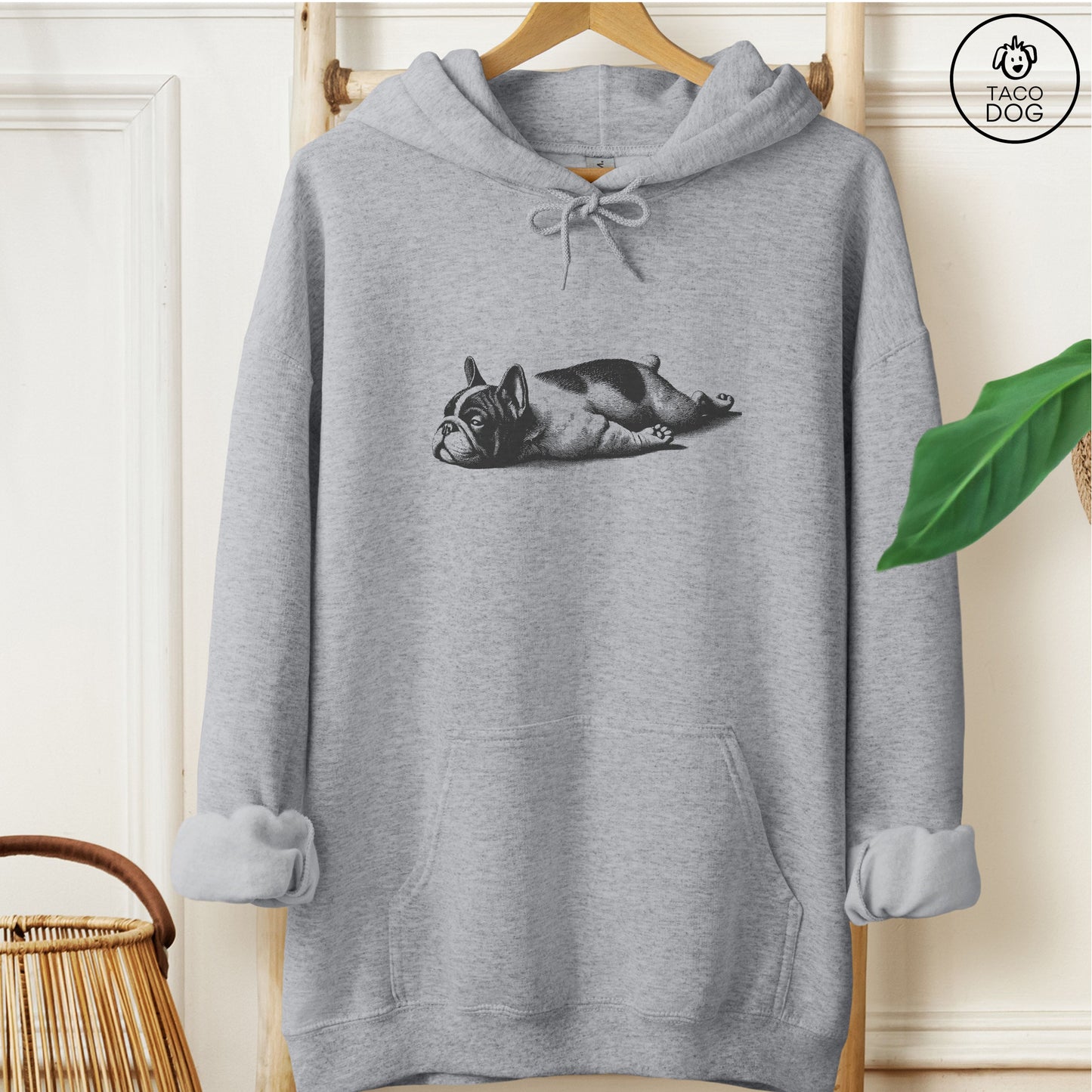 French Bulldog Frenchie Sploot Hoodie Graphite Heather Taco-Dog