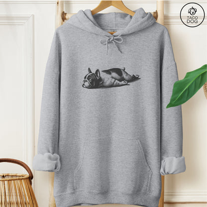 French Bulldog Frenchie Sploot Hoodie Graphite Heather Taco-Dog