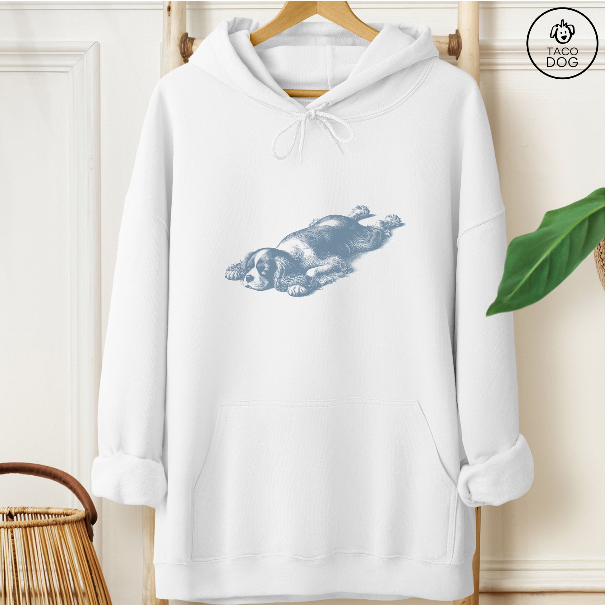 Cavalier King Charles Spaniel Sploot Hoodie White Taco-Dog