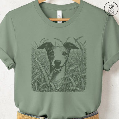 Italian Greyhound Whippet Iggy in the Grass T-Shirt Sage Taco-Dog