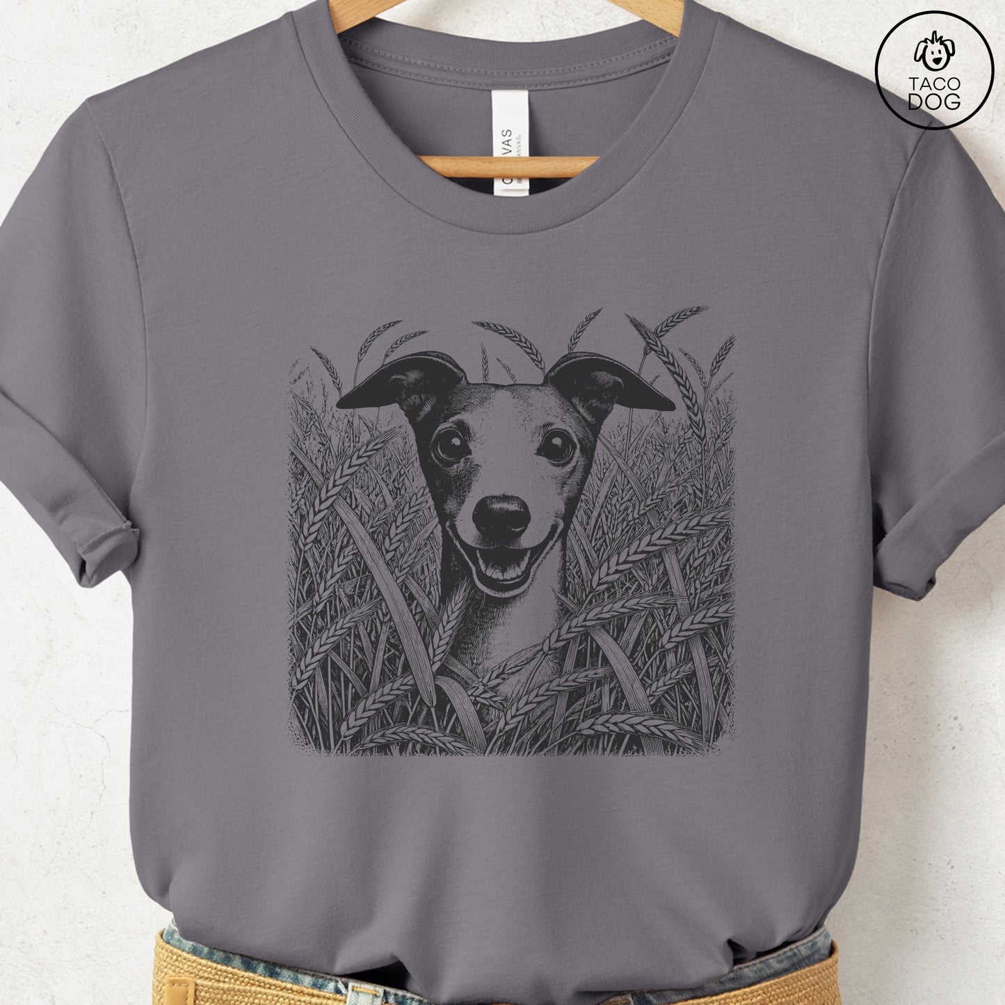 Italian Greyhound Whippet Iggy in the Grass T-Shirt Storm Taco-Dog