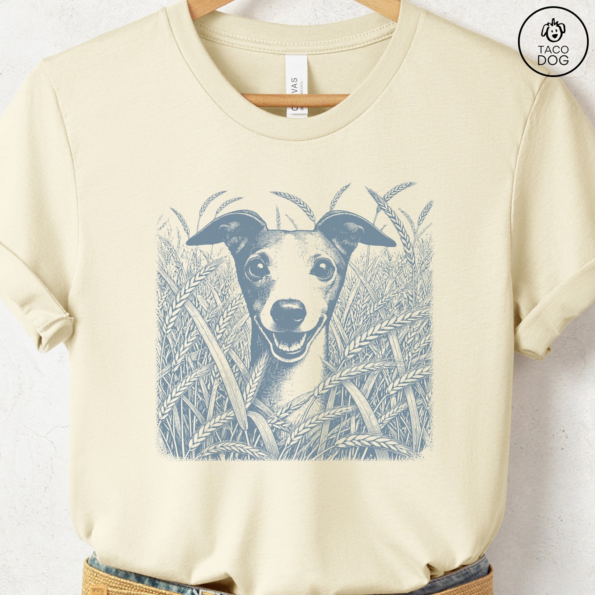 Italian Greyhound Whippet Iggy in the Grass T-Shirt Natural Taco-Dog