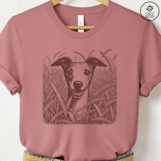 Italian Greyhound Whippet Iggy in the Grass T-Shirt Heather Mauve