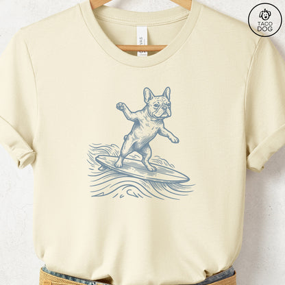 French Bulldog Frenchie Surfing T-Shirt Natural Taco-Dog