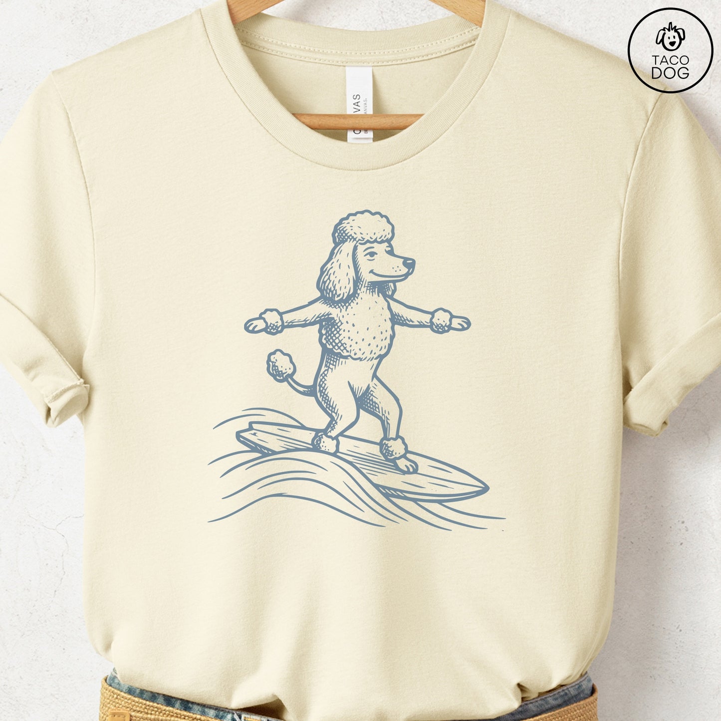 Poodle Surfing T-Shirt Natural Taco-Dog