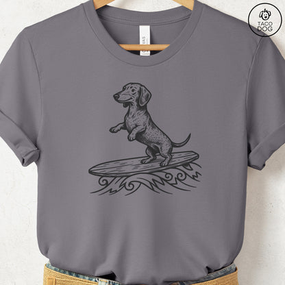 Dachshund Weenie Surfing T-Shirt Storm Taco-Dog