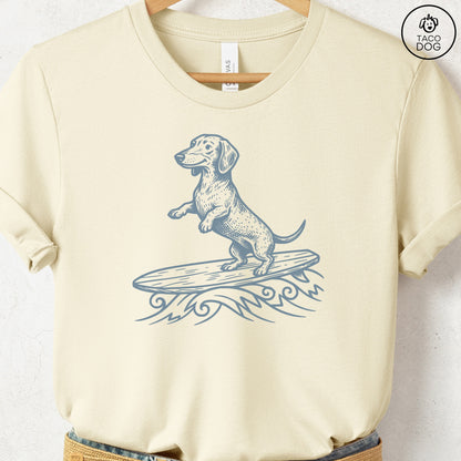 Dachshund Weenie Surfing T-Shirt Natural Taco-Dog