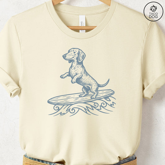 Dachshund Weenie Surfing T-Shirt Natural