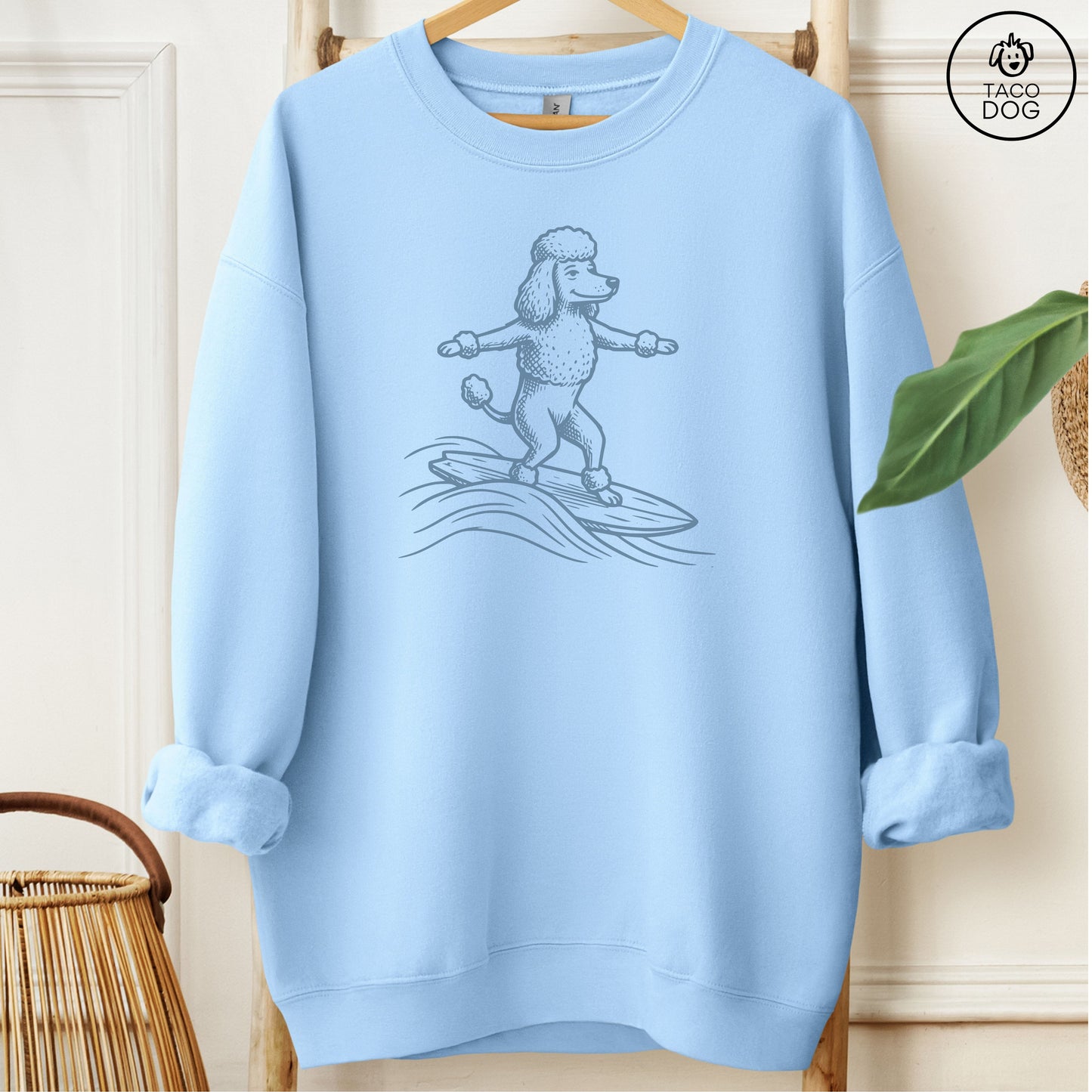Poodle Surfing Sweatshirt Light Blue Taco-Dog