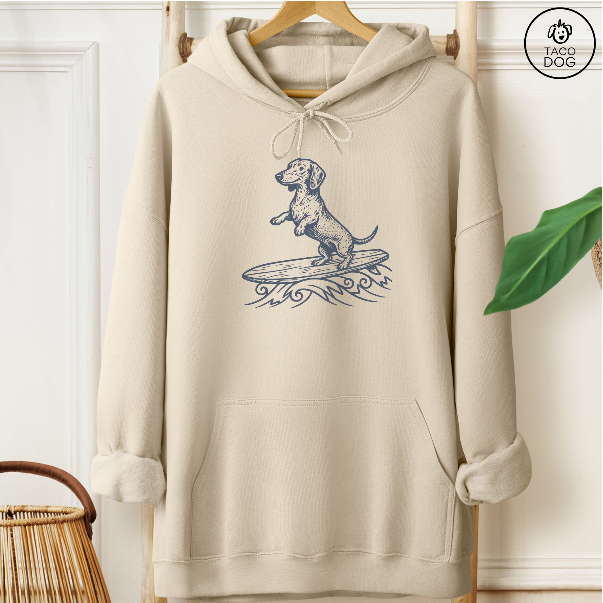 Dachshund Weenie Surfing Hoodie Sand