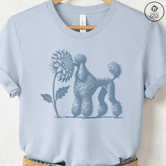 Poodle Smell the Flowers T-Shirt Light Blue