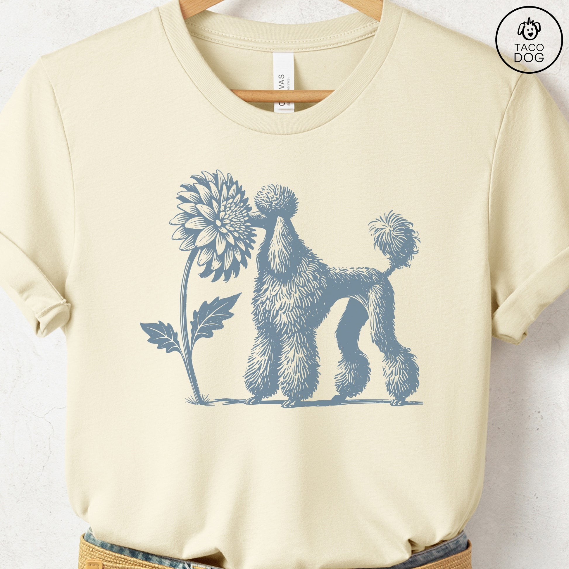 Poodle Smell the Flowers T-Shirt Natural Taco-Dog