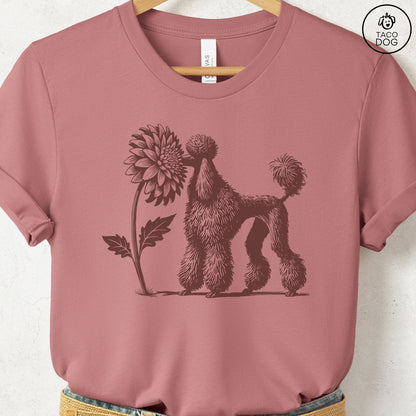 Poodle Smell the Flowers T-Shirt Heather Mauve Taco-Dog