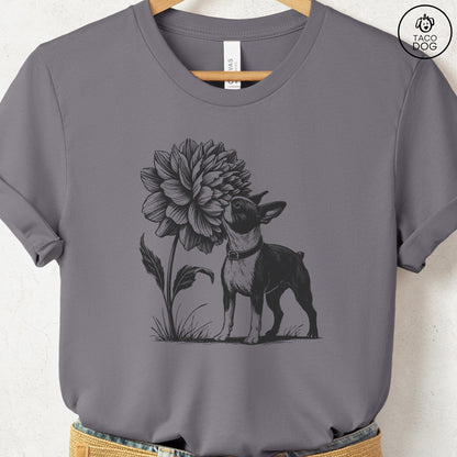 Boston Terrier Smell the Flowers T-Shirt Storm Taco-Dog