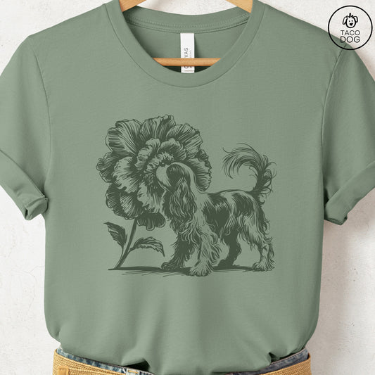 Cavalier King Charles Spaniel Smell the Flowers T-Shirt Sage