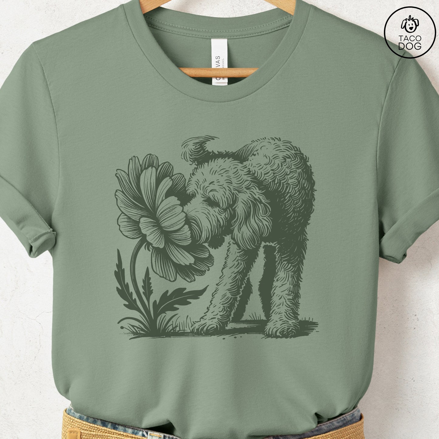 Doodle Smell the Flowers T-Shirt Sage Taco-Dog