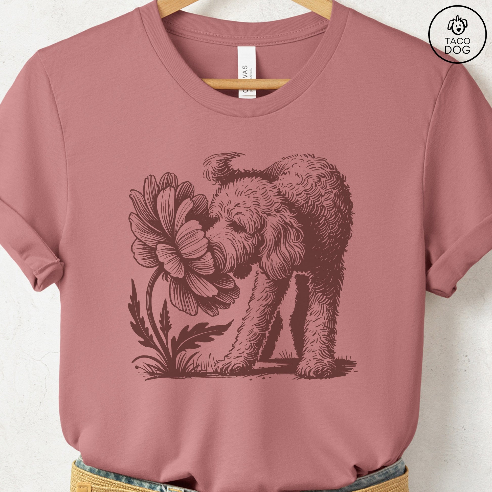 Doodle Smell the Flowers T-Shirt Heather Mauve Taco-Dog